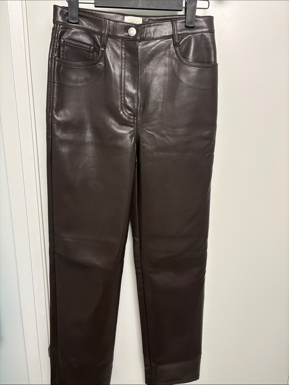 Wilfred Dark Brown Faux Leather Straight-Leg Jeans